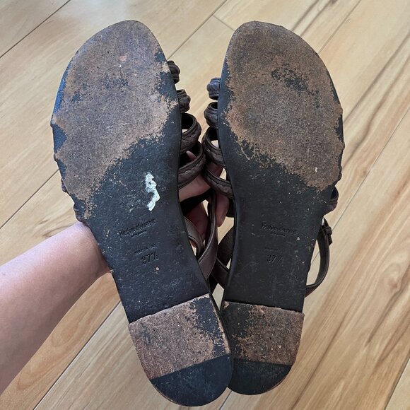 Yves Saint Laurent YSL Gladiator Flat Sandals Dark Brown Leather size 37.5 - Picture 12 of 13